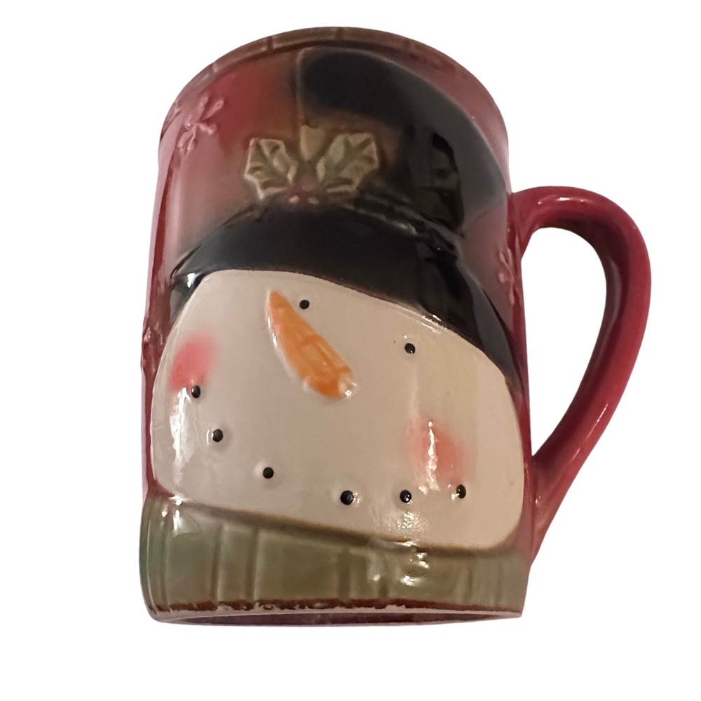 Snowman Mug Festive Red Ceramic Holiday Pottery Coffee Christmas Drinkware - Picture 4 of 9